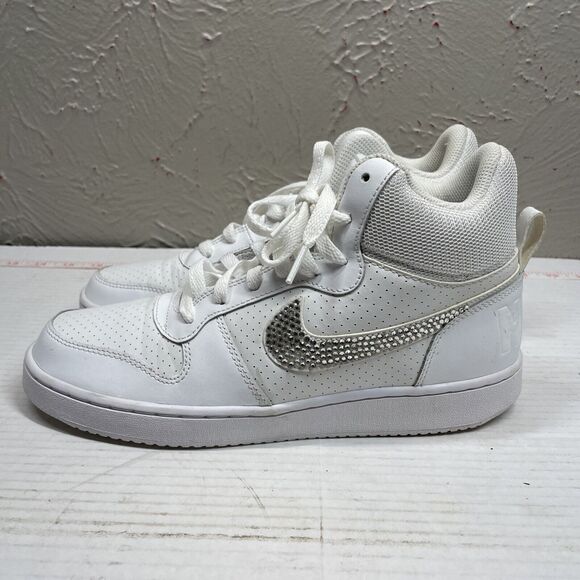 Nike Court Borough Mid Leather Trainers 844906-110 Triple Size‎ 9.5 Rhinestones - Picture 1 of 5